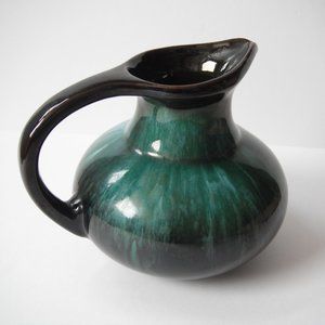 Vintage Blue Mountain Pottery Canada Pitcher Vase Green Black Drip Glaze 4" Tall